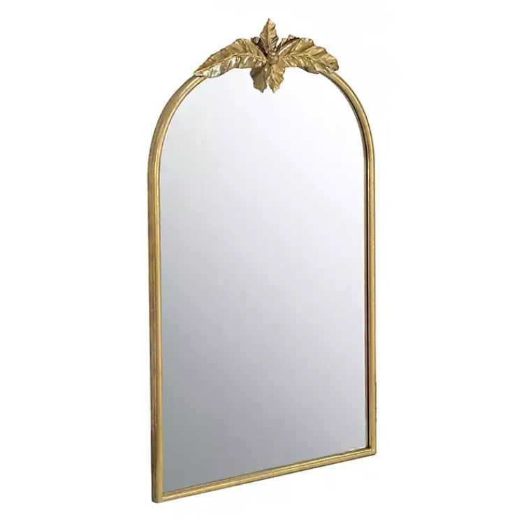 Decorative Mirrors-Kirklands Home Gold Leaves Arched Wall Mirror, 24x36 in.