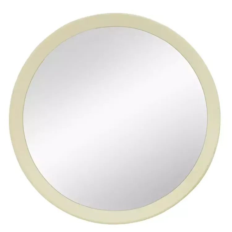 Decorative Mirrors-Kirklands Home Round Cream Mango Wood Wall Mirror