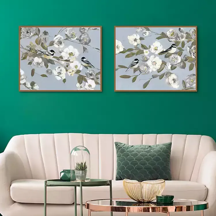 Framed Art-Kirklands Home Chickadee Blossoms Framed Canvas Prints, Set of 2