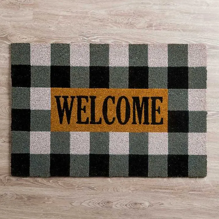 Doormats-Kirklands Home XL Black and White Buffalo Check Welcome Doormat