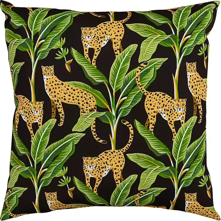 Outdoor Cushions & Pillows-Kirklands Home Leopard & Palm Tree Outdoor Pillow, 22 in.