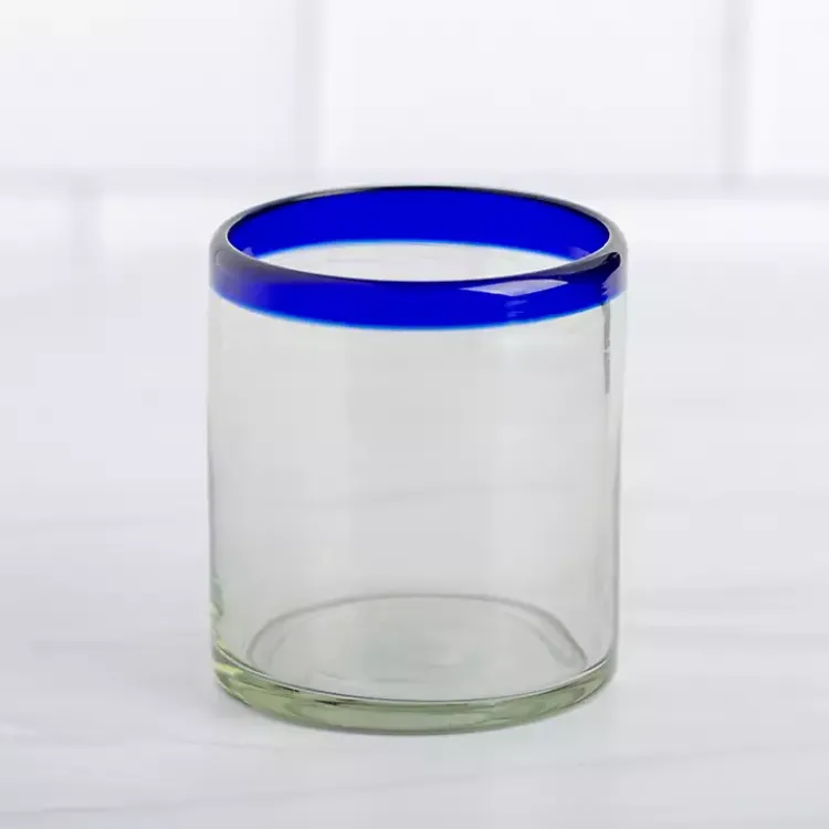 Glassware & Drinkware-Kirklands Home Cobalt Rim Baja Rocks Glass