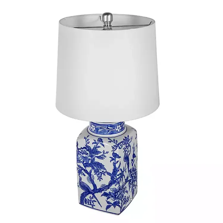 Table Lamps-Kirklands Home Blue and Bird Pattern Table Lamp White