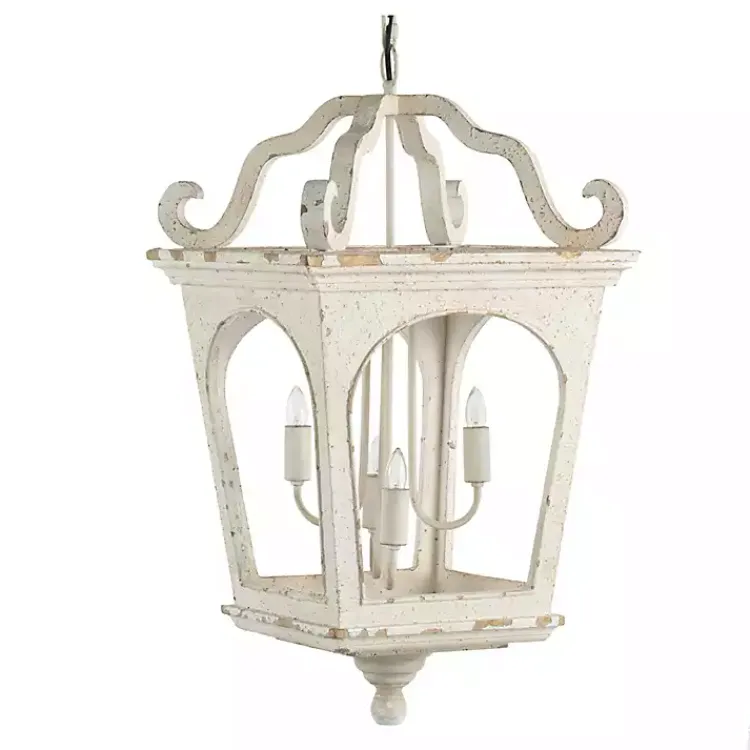 Chandeliers & Pendant Lighting-Kirklands Home Distressed Carriage Pendant Light White