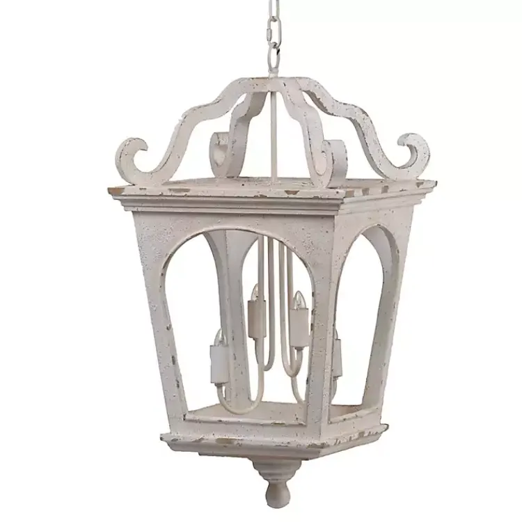 Chandeliers & Pendant Lighting-Kirklands Home Distressed Carriage Pendant Light White