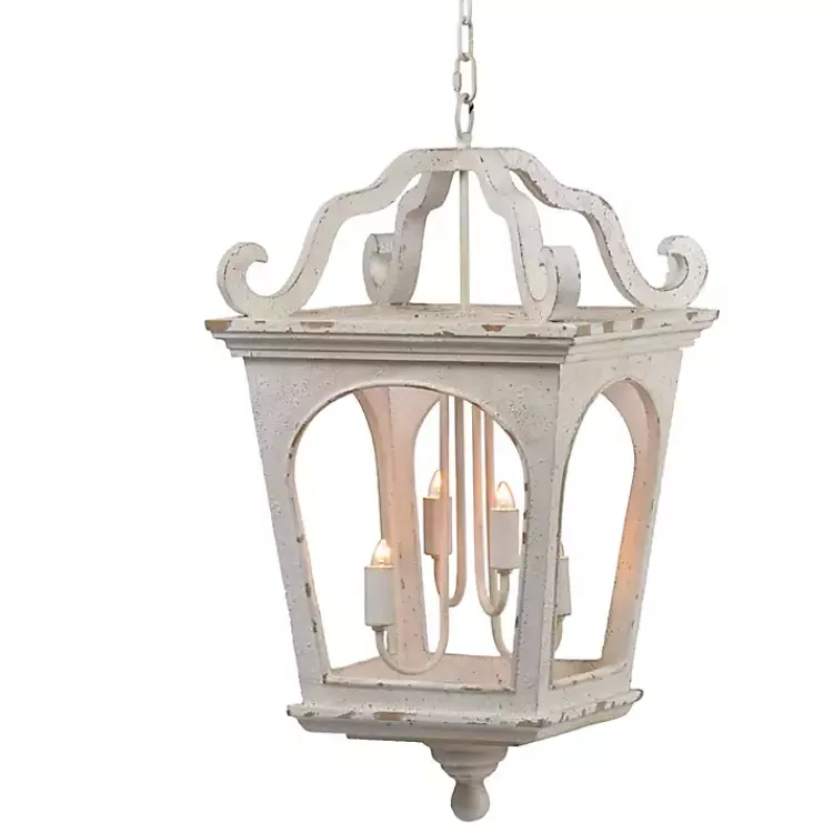 Chandeliers & Pendant Lighting-Kirklands Home Distressed Carriage Pendant Light White