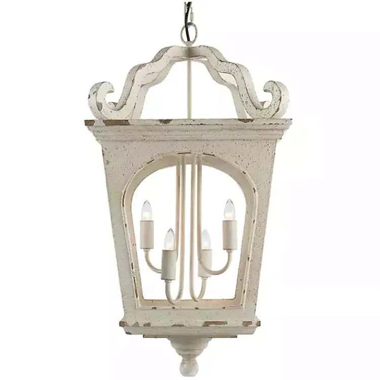 Chandeliers & Pendant Lighting-Kirklands Home Distressed Carriage Pendant Light White