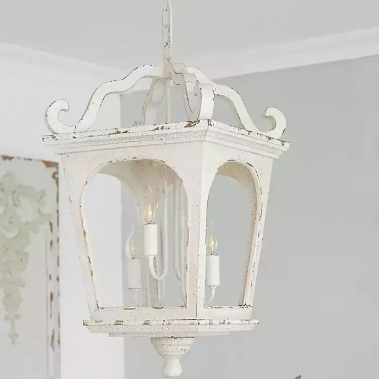Chandeliers & Pendant Lighting-Kirklands Home Distressed Carriage Pendant Light White
