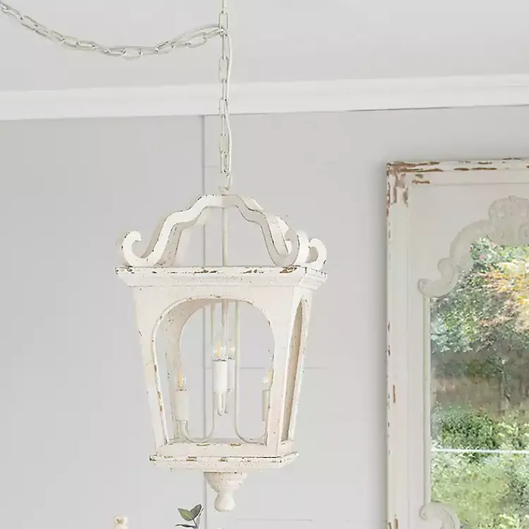 Chandeliers & Pendant Lighting-Kirklands Home Distressed Carriage Pendant Light White