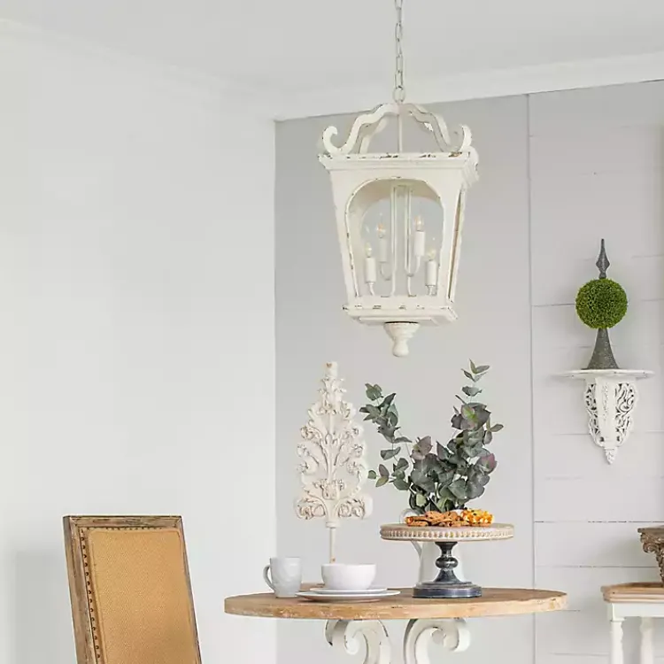 Chandeliers & Pendant Lighting-Kirklands Home Distressed Carriage Pendant Light White