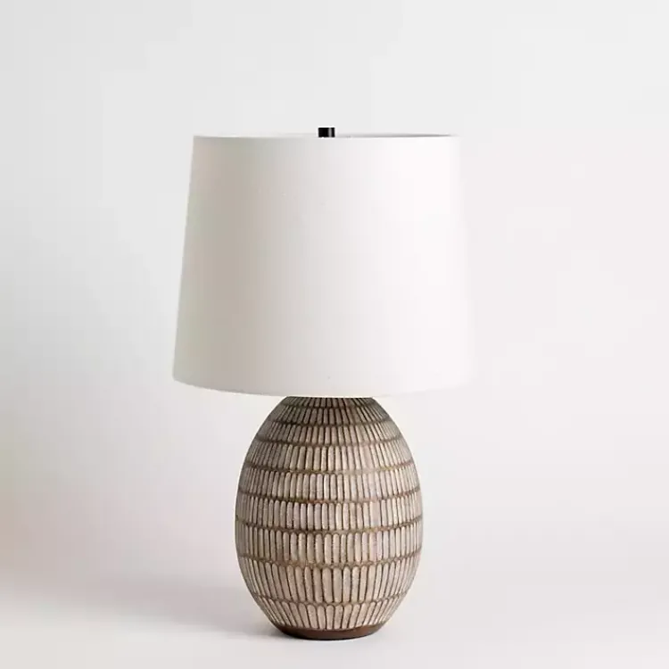 Table Lamps-Kirklands Home and White Carved Ceramic Table Lamp Brown