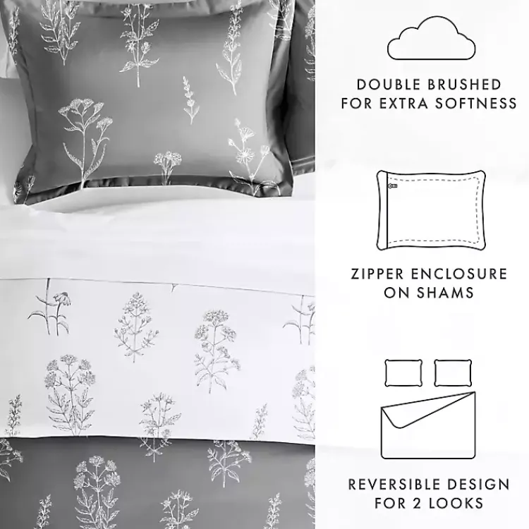 Duvets-Kirklands Home Gray Floral Reversible 2-pc. Twin Duvet Cover Set