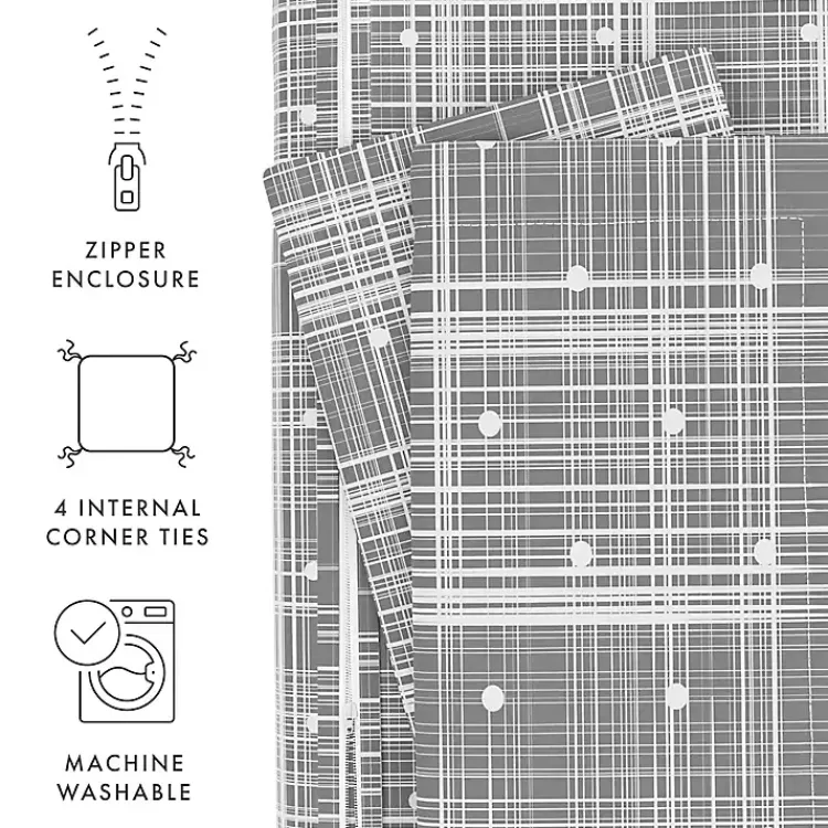 Duvets-Kirklands Home Plaid Polka Dot 2-pc. Twin Duvet Cover Set Gray