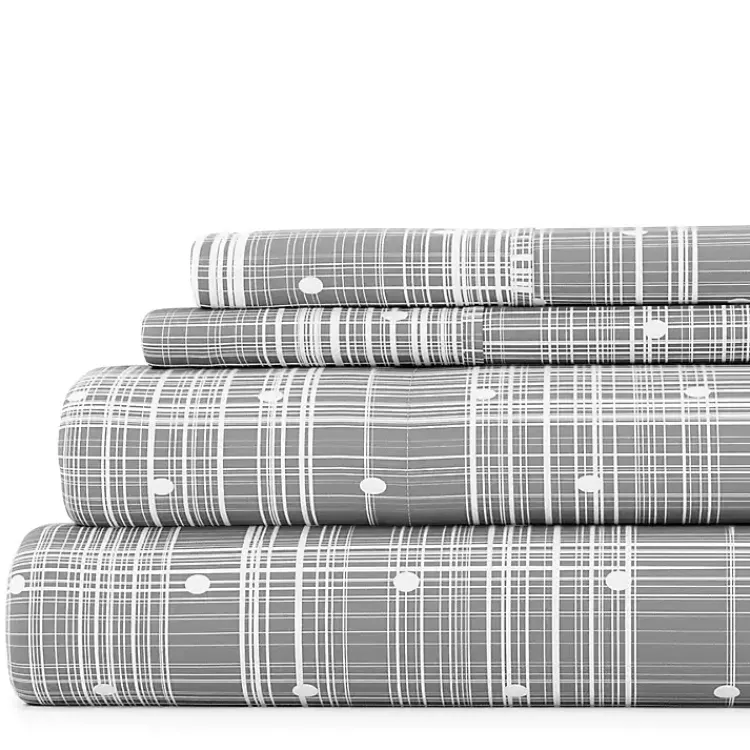 Bed Sheets-Kirklands Home Plaid Polka Dot 3-pc. Twin Sheet Set Gray