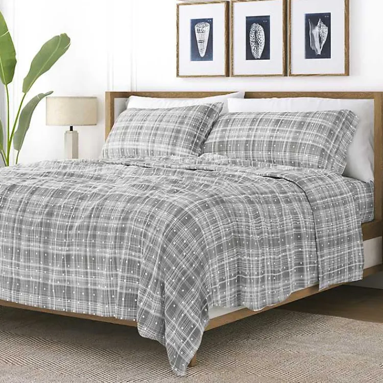 Bed Sheets-Kirklands Home Plaid Polka Dot 3-pc. Twin Sheet Set Gray