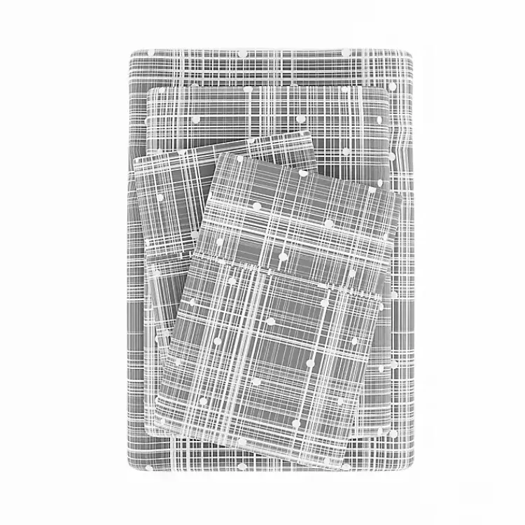 Bed Sheets-Kirklands Home Plaid Polka Dot 3-pc. Twin Sheet Set Gray