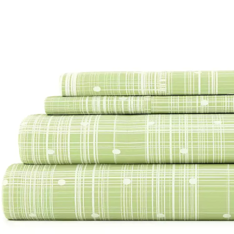 Bed Sheets-Kirklands Home Plaid Polka Dot 3-pc. Twin Sheet Set Green
