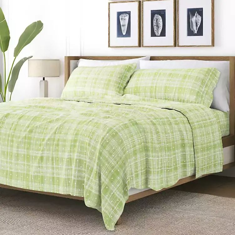 Bed Sheets-Kirklands Home Plaid Polka Dot 3-pc. Twin Sheet Set Green