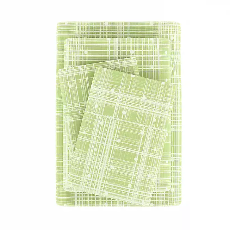 Bed Sheets-Kirklands Home Plaid Polka Dot 3-pc. Twin Sheet Set Green