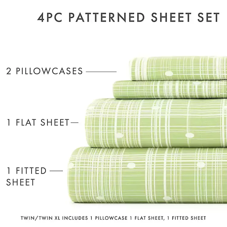 Bed Sheets-Kirklands Home Plaid Polka Dot 3-pc. Twin Sheet Set Green