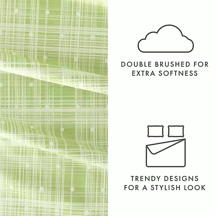 Bed Sheets-Kirklands Home Plaid Polka Dot 3-pc. Twin Sheet Set Green