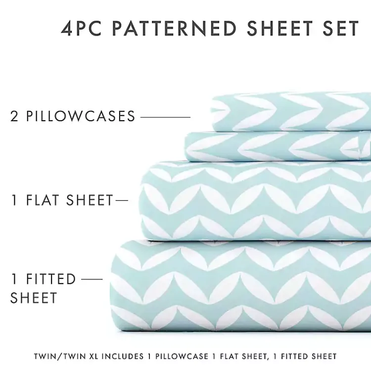 Bed Sheets-Kirklands Home Blue and White Chevron 3-pc. Twin Sheet Set