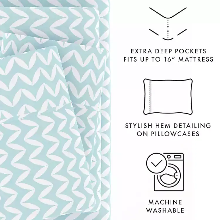 Bed Sheets-Kirklands Home Blue and White Chevron 3-pc. Twin Sheet Set