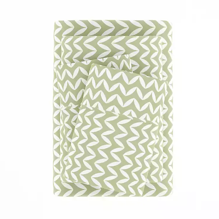 Bed Sheets-Kirklands Home Green and White Chevron 3-pc. Twin Sheet Set