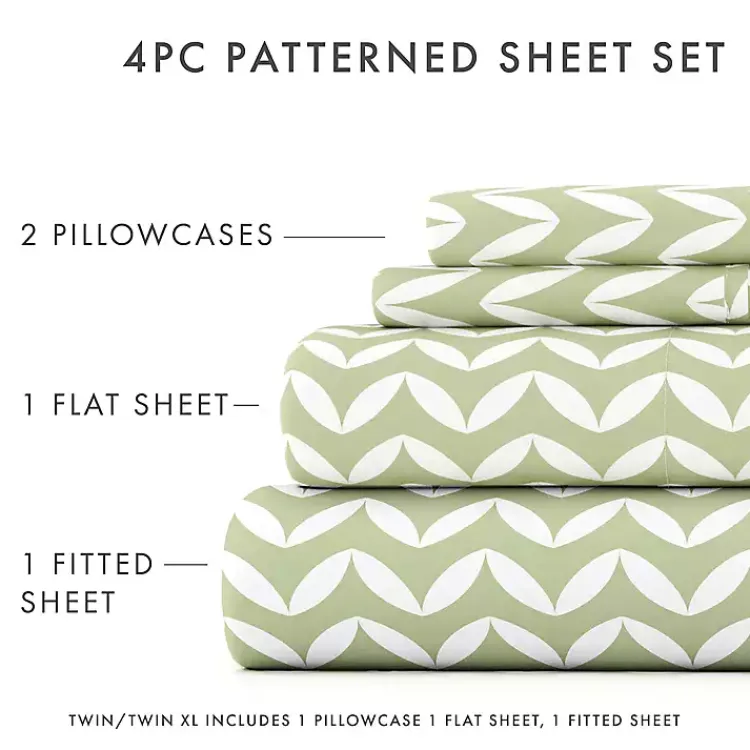 Bed Sheets-Kirklands Home Green and White Chevron 3-pc. Twin Sheet Set