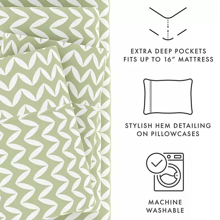 Bed Sheets-Kirklands Home Green and White Chevron 3-pc. Twin Sheet Set