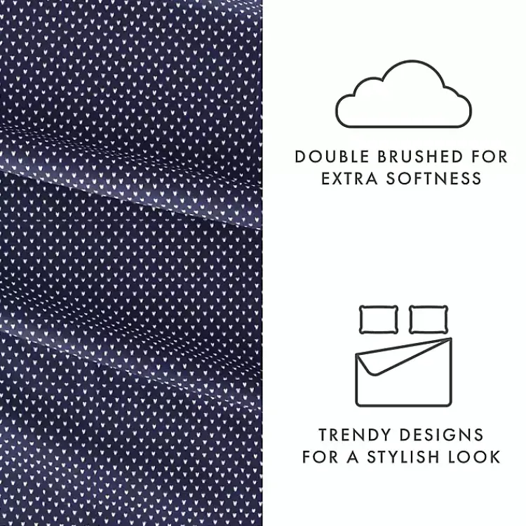 Bed Sheets-Kirklands Home Navy Tiny Hearts 3-pc. Twin Sheet Set Blue