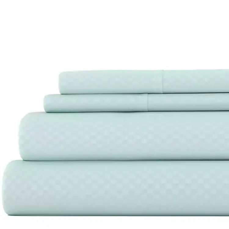 Bed Sheets-Kirklands Home Aqua Embossed Checkered 3-pc. Twin Sheet Set Blue
