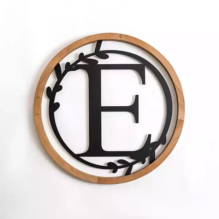 Monogram Wall Decor-Kirklands Home Wood and Metal Laurel Monogram E Plaque