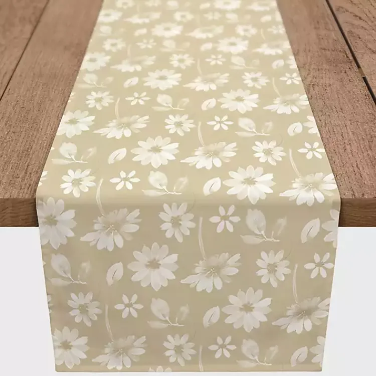 Table Linens-Kirklands Home Tan and White Wildflower Table Runner, 90 in.