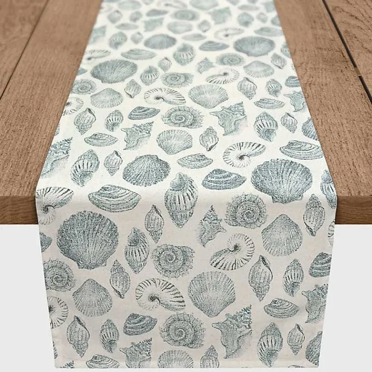 Table Linens-Kirklands Home Blue Vintage Seashells Table Runner, 90 in.