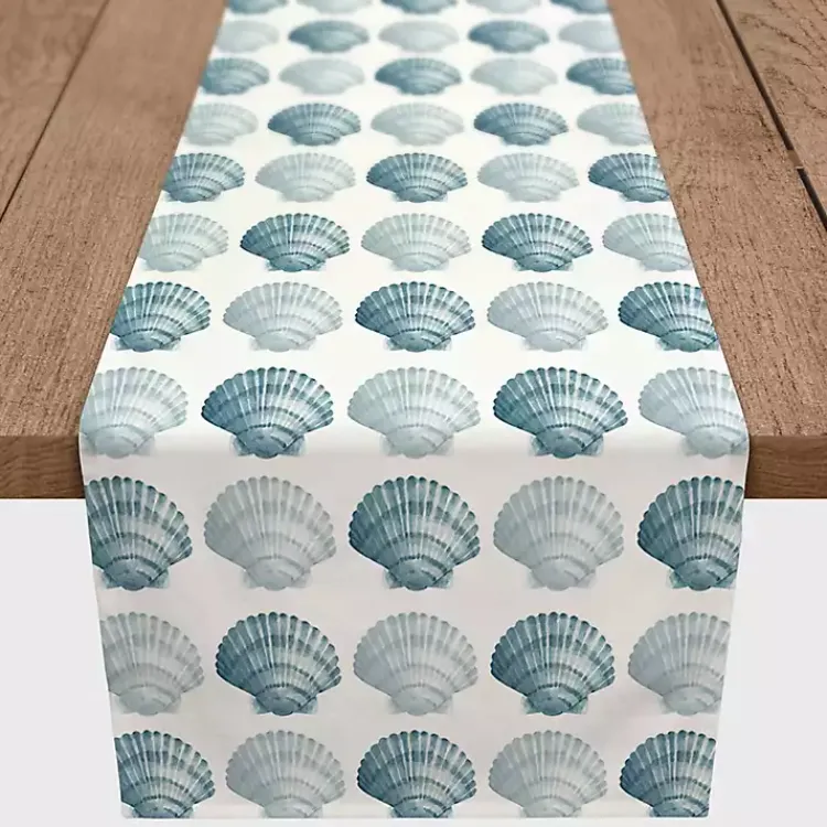 Table Linens-Kirklands Home Blue Scallop Seashells Table Runner, 90 in.