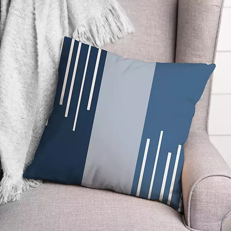 Outdoor Cushions & Pillows-Kirklands Home Blue Blocks and Stripes Outdoor Throw Pillow
