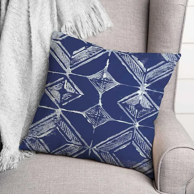 Outdoor Cushions & Pillows-Kirklands Home Indigo Diamonds Outdoor Throw Pillow Blue