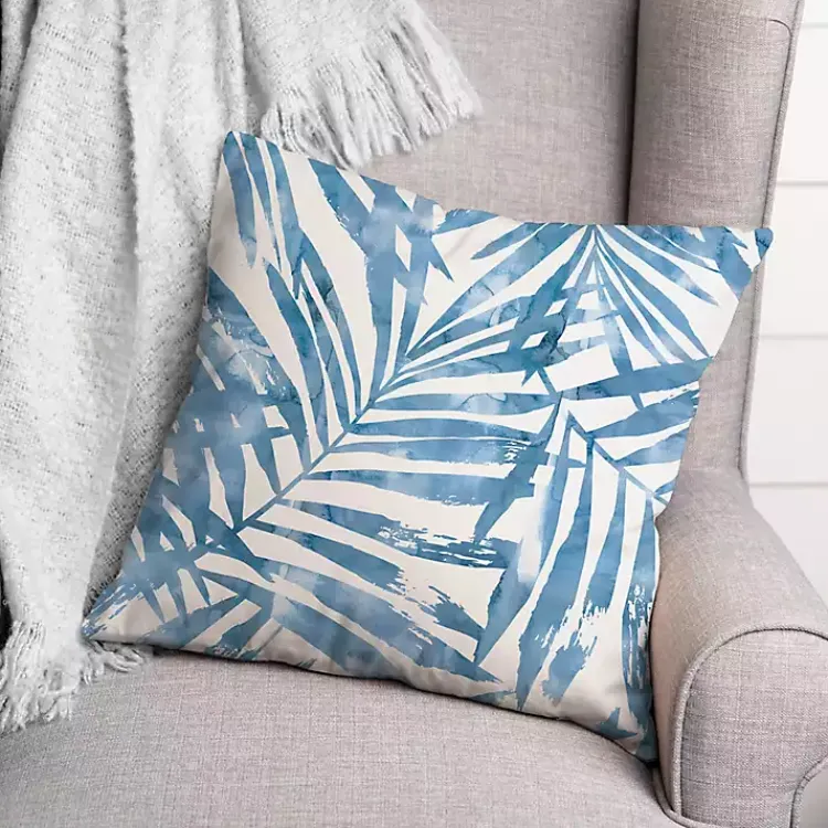 Outdoor Cushions & Pillows-Kirklands Home Blue Watercolor Leaf Outdoor Throw Pillow