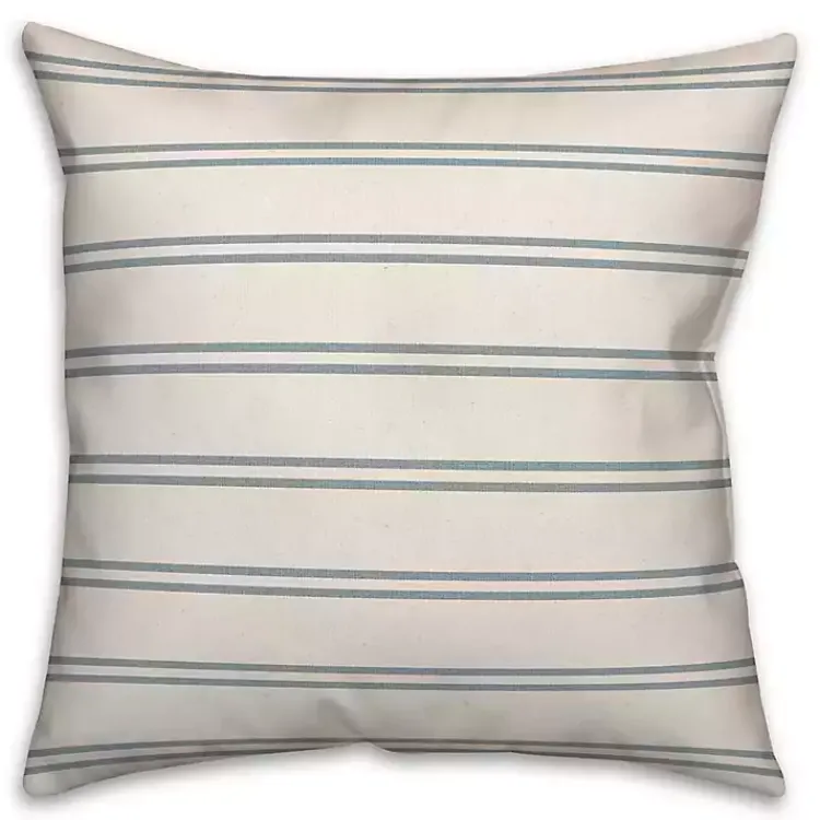 Outdoor Cushions & Pillows-Kirklands Home & Blue Country Stripe Outdoor Throw Pillow White