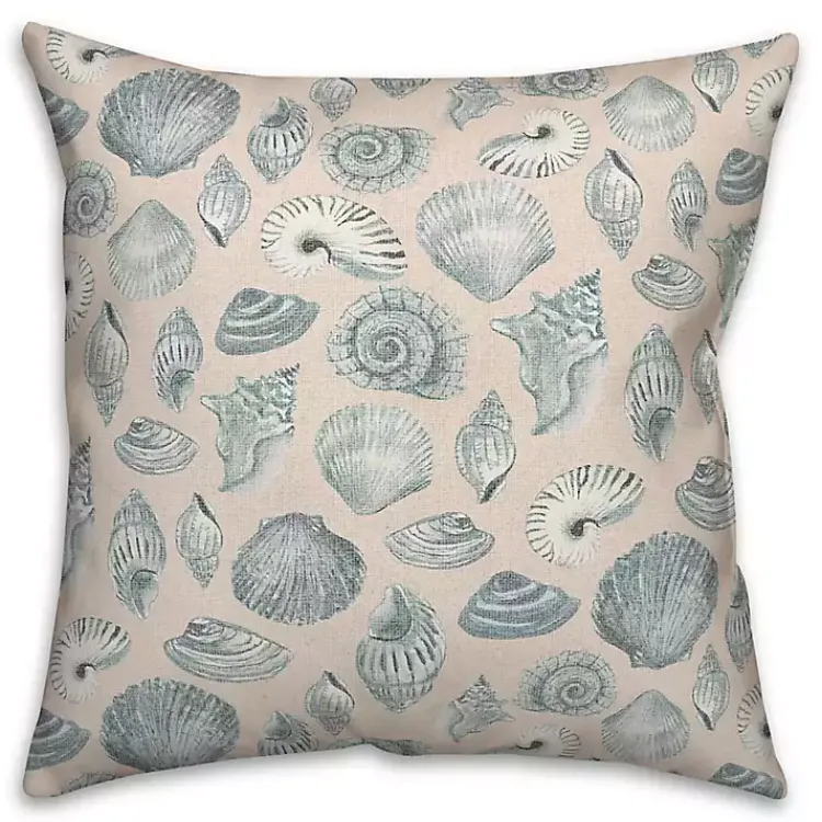 Outdoor Cushions & Pillows-Kirklands Home Blue Seashell Outdoor Throw Pillow