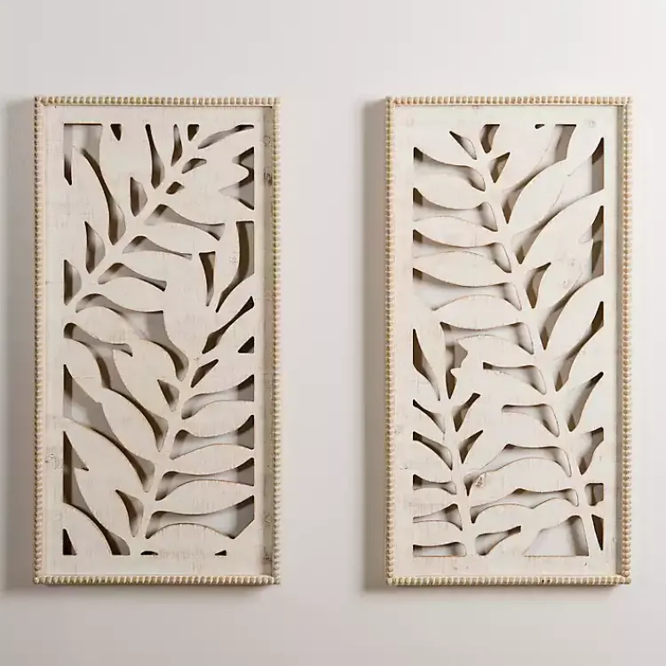Wall Plaques-Kirklands Home washed Wood Fern Wall Plaques, Set of 2 White