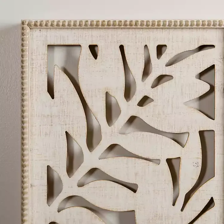 Wall Plaques-Kirklands Home washed Wood Fern Wall Plaques, Set of 2 White