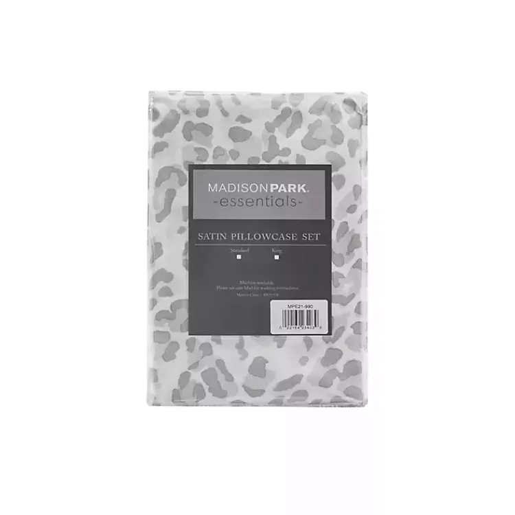 Bed Sheets-Kirklands Home Gray Leopard Satin King 2-pc. Pillow Case Set