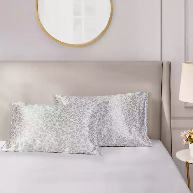 Bed Sheets-Kirklands Home Gray Leopard Satin King 2-pc. Pillow Case Set