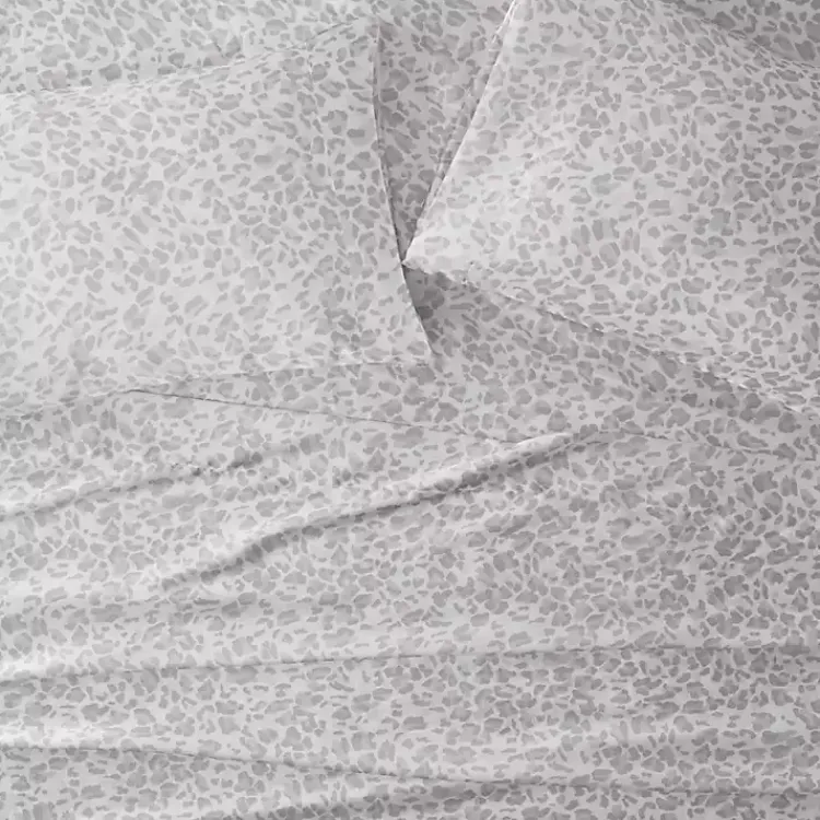 Bed Sheets-Kirklands Home Gray Leopard Print Satin 4-pc. Queen Sheet Set