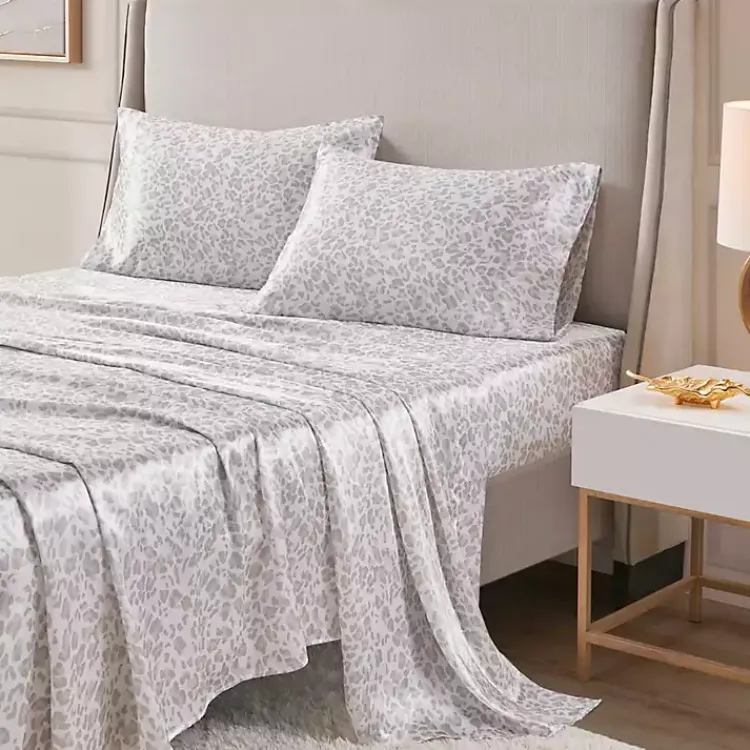 Bed Sheets-Kirklands Home Taupe Leopard Print Satin 4-pc. Full Sheet Set