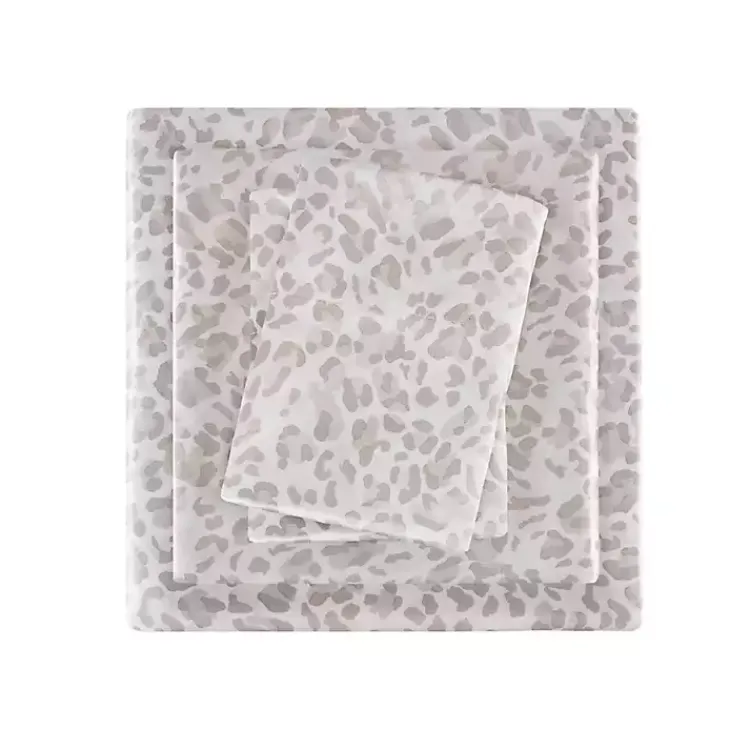 Bed Sheets-Kirklands Home Taupe Leopard Print Satin 4-pc. King Sheet Set