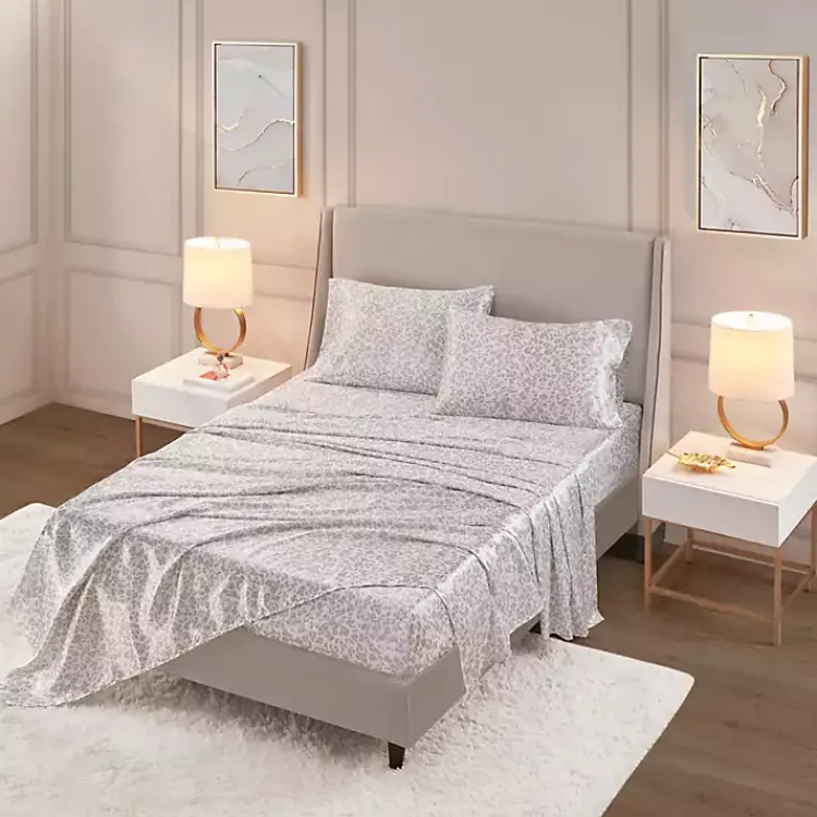 Bed Sheets-Kirklands Home Taupe Leopard Print Satin 4-pc. King Sheet Set