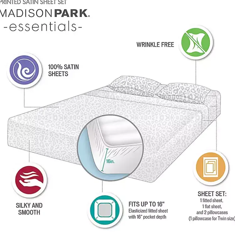 Bed Sheets-Kirklands Home Taupe Leopard Print Satin 4-pc. King Sheet Set